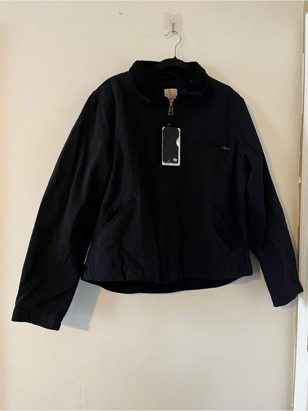 NWT Dafeili Men's Black 100% Cotton Canvas Sherpa Lined Workwear Jacket Large